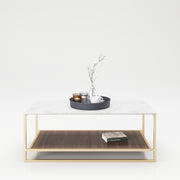 PLAYBOY - Couchtisch "OLIVIA" mit 1 Ablage im Walnuss Dekor, Tischplatte in Marmor Optik, goldenes Metallgestell,Couchtisch - playboy