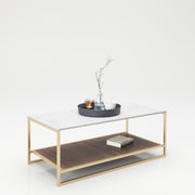 PLAYBOY - Couchtisch "OLIVIA" mit 1 Ablage im Walnuss Dekor, Tischplatte in Marmor Optik, goldenes Metallgestell,Couchtisch - playboy