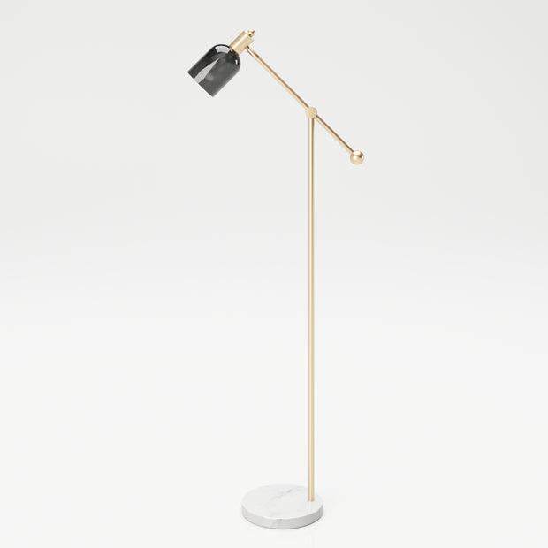 PLAYBOY - Stehlampe "AMBER" mit grauem Glasschirm, Marmorfuss und goldenem Metallgestell, Retro-Design,Lampen - playboy