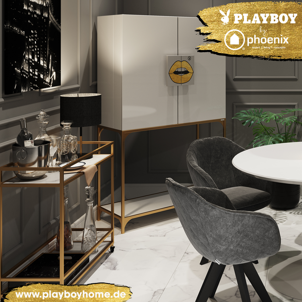 PLAYBOY - Servierwagen "GINGER" mit 2 Ablagen in Marmor-Optik, goldenes Metallgestell, mit Rollen, Retro-Design,Regale & Raumteiler - playboy