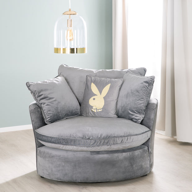 PLAYBOY - Drehsessel/Loveseat "ELOISE" Fernsehsessel inkl. 4 Kissen, gepolsterte Sitz- und Rückenlehne, 360° Drehfunktion, Samtstoff in Anthrazit - playboyhome.de