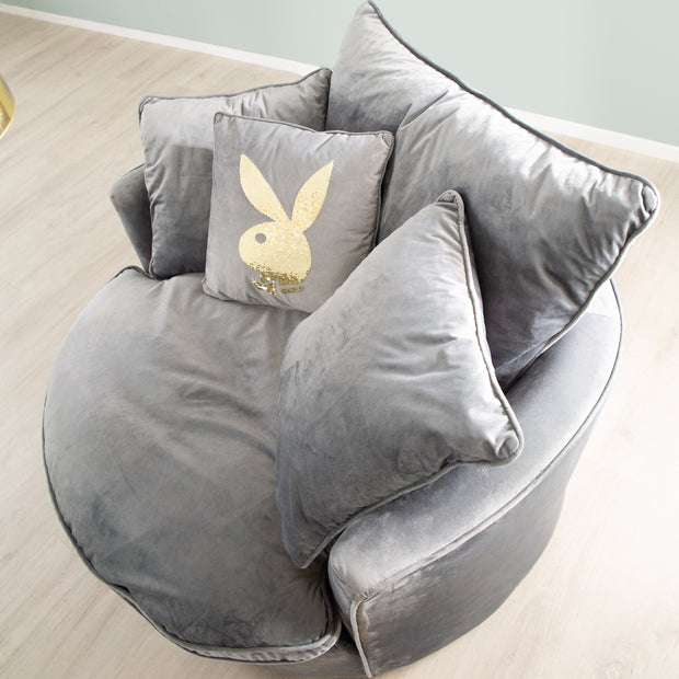 PLAYBOY - Drehsessel/Loveseat "ELOISE" Fernsehsessel inkl. 4 Kissen, gepolsterte Sitz- und Rückenlehne, 360° Drehfunktion, Samtstoff in Anthrazit - playboyhome.de