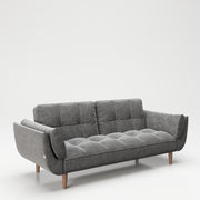 PLAYBOY - SET Sofa mit Fussablage "SCARLETT" gepolsterte Couch mit Bettfunktion, Samtstoff in Grau mit Massivholzfüsse, Retro-Design,Sofas & Ottomane - playboy