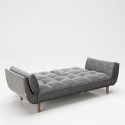 PLAYBOY - SET Sofa mit Fussablage "SCARLETT" gepolsterte Couch mit Bettfunktion, Samtstoff in Grau mit Massivholzfüsse, Retro-Design,Sofas & Ottomane - playboy