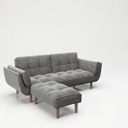 PLAYBOY - SET Sofa mit Fussablage "SCARLETT" gepolsterte Couch mit Bettfunktion, Samtstoff in Grau mit Massivholzfüsse, Retro-Design,Sofas & Ottomane - playboy