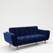 PLAYBOY - SET Sofa mit Fussablage "SCARLETT" gepolsterte Couch mit Bettfunktion, Samtstoff in Blau mit Massivholzfüsse, Retro-Design,Sofas & Ottomane - playboy