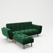 PLAYBOY - SET Sofa mit Fussablage "SCARLETT" gepolsterte Couch mit Bettfunktion, Samtstoff in Grün mit Massivholzfüsse, Retro-Design,Sofas & Ottomane - playboy