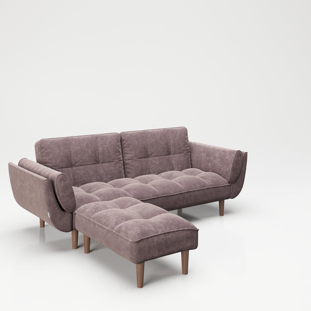 PLAYBOY - SET Sofa mit Fussablage "SCARLETT" gepolsterte Couch mit Bettfunktion, Samtstoff in Rosa mit Massivholzfüsse, Retro-Design,Sofas & Ottomane - playboy