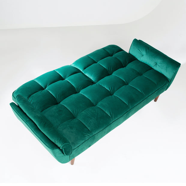 PLAYBOY - Sofa "SCARLETT" gepolsterte Couch mit Bettfunktion, Samtstoff in Grün mit Massivholzfüsse, Retro-Design,Sofas & Ottomane - playboy