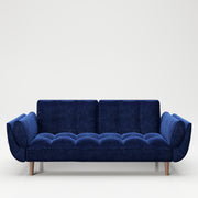 PLAYBOY - Sofa "SCARLETT" gepolsterte Couch mit Bettfunktion, Samtstoff in Blau mit Massivholzfüsse, Retro-Design,Sofas & Ottomane - playboy