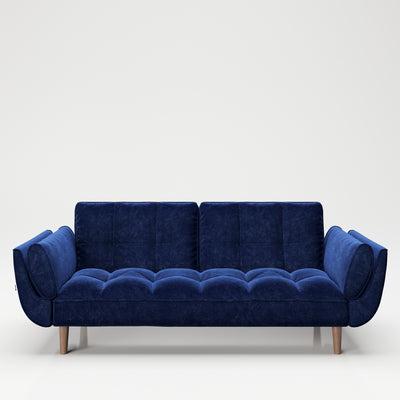 PLAYBOY - Sofa "SCARLETT" gepolsterte Couch mit Bettfunktion, Samtstoff in Blau mit Massivholzfüsse, Retro-Design,Sofas & Ottomane - playboy