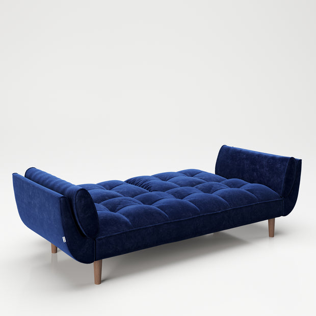 PLAYBOY - Sofa "SCARLETT" gepolsterte Couch mit Bettfunktion, Samtstoff in Blau mit Massivholzfüsse, Retro-Design,Sofas & Ottomane - playboy