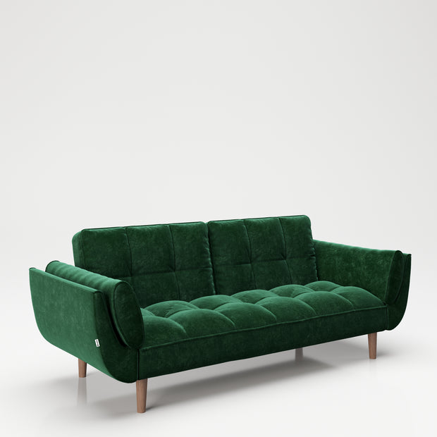 PLAYBOY - SET Sofa mit Fussablage "SCARLETT" gepolsterte Couch mit Bettfunktion, Samtstoff in Grün mit Massivholzfüsse, Retro-Design,Sofas & Ottomane - playboy