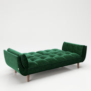 PLAYBOY - SET Sofa mit Fussablage "SCARLETT" gepolsterte Couch mit Bettfunktion, Samtstoff in Grün mit Massivholzfüsse, Retro-Design,Sofas & Ottomane - playboy