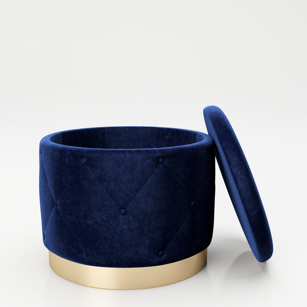 PLAYBOY - Pouf "LIZ" gepolsterter Sitzhocker mit Stauraum, Samtstoff in Blau und Chesterfield-Optik, goldener Metallfuss, Retro-Design,Sessel & Sitzhocker - playboy