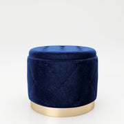 PLAYBOY - Pouf "LIZ" gepolsterter Sitzhocker mit Stauraum, Samtstoff in Blau und Chesterfield-Optik, goldener Metallfuss, Retro-Design,Sessel & Sitzhocker - playboy