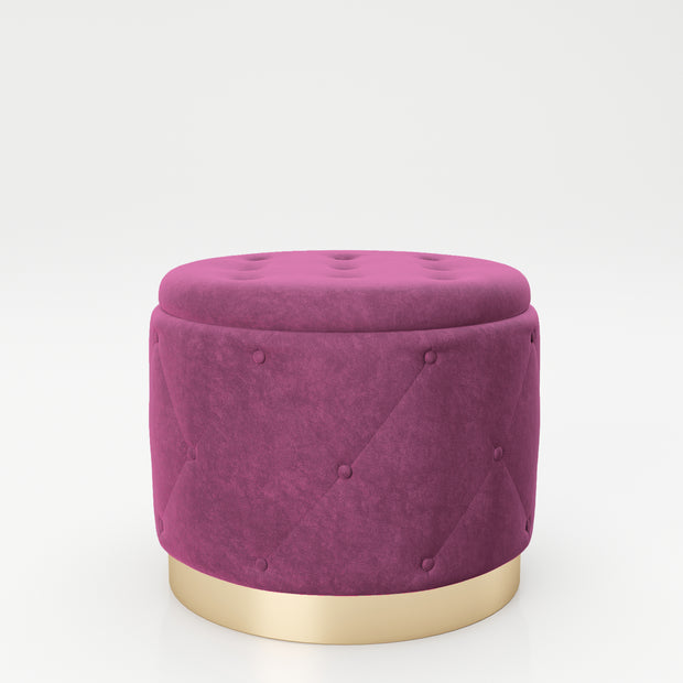 PLAYBOY - Pouf "LIZ" gepolsterter Sitzhocker mit Stauraum, Samtstoff in Lila und Chesterfield-Optik, goldener Metallfuss, Retro-Design,Sessel & Sitzhocker - playboy