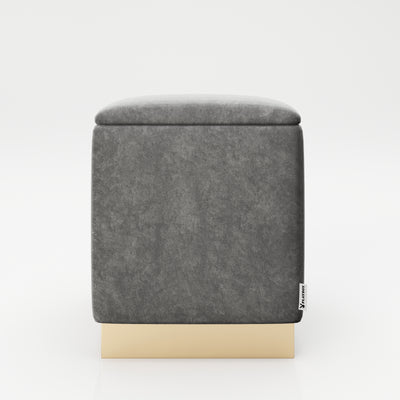 PLAYBOY - eckiger Pouf "BETTY" gepolsterter Sitzhocker mit Stauraum, Samtstoff in Grau, goldener Metallfuss, Retro-Design,Sessel & Sitzhocker - playboy
