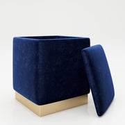 PLAYBOY - eckiger Pouf "BETTY" gepolsterter Sitzhocker mit Stauraum, Samtstoff in Blau, goldener Metallfuss, Retro-Design,Sessel & Sitzhocker - playboy