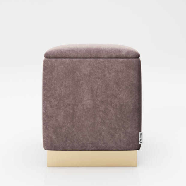 PLAYBOY - eckiger Pouf "BETTY" gepolsterter Sitzhocker mit Stauraum, Samtstoff in Rosa, goldener Metallfuss, Retro-Design,Sessel & Sitzhocker - playboy