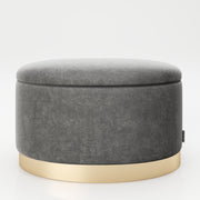 PLAYBOY - ovaler Pouf "ROSANNE" gepolsterter Sitzhocker mit Stauraum, Samtstoff in Grau, goldener Metallfuss, Retro-Design,Sessel & Sitzhocker - playboy