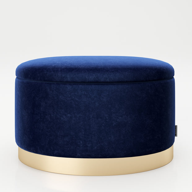 PLAYBOY - ovaler Pouf "ROSANNE" gepolsterter Sitzhocker mit Stauraum, Samtstoff in Blau, goldener Metallfuss, Retro-Design,Sessel & Sitzhocker - playboy