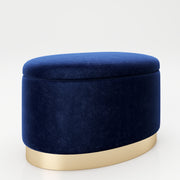 PLAYBOY - ovaler Pouf "ROSANNE" gepolsterter Sitzhocker mit Stauraum, Samtstoff in Blau, goldener Metallfuss, Retro-Design,Sessel & Sitzhocker - playboy