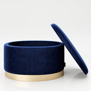 PLAYBOY - ovaler Pouf "ROSANNE" gepolsterter Sitzhocker mit Stauraum, Samtstoff in Blau, goldener Metallfuss, Retro-Design,Sessel & Sitzhocker - playboy