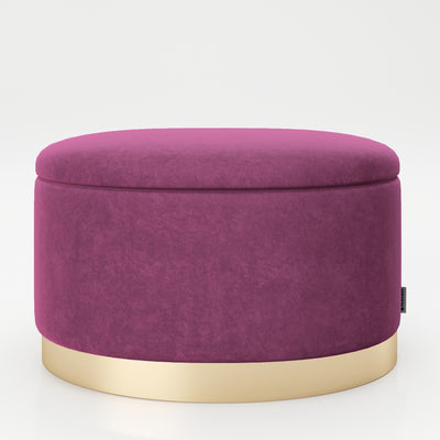 PLAYBOY - ovaler Pouf "ROSANNE" gepolsterter Sitzhocker mit Stauraum, Samtstoff in Lila, goldener Metallfuss, Retro-Design,Sessel & Sitzhocker - playboy