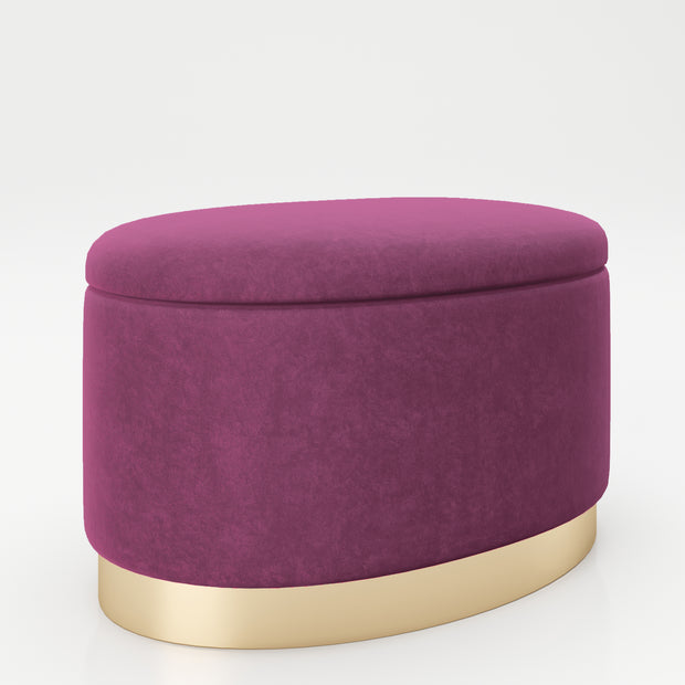 PLAYBOY - ovaler Pouf "ROSANNE" gepolsterter Sitzhocker mit Stauraum, Samtstoff in Lila, goldener Metallfuss, Retro-Design,Sessel & Sitzhocker - playboy