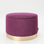 PLAYBOY - runder Pouf "SUE" gepolsterter Sitzhocker mit Stauraum, Samtstoff in Lila, goldener Metallfuss, Retro-Design,Sessel & Sitzhocker - playboy