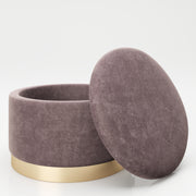 PLAYBOY - runder Pouf "SUE" gepolsterter Sitzhocker mit Stauraum, Samtstoff in Rosa, goldener Metallfuss, Retro-Design,Sessel & Sitzhocker - playboy