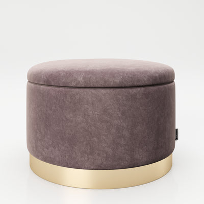 PLAYBOY - runder Pouf "SUE" gepolsterter Sitzhocker mit Stauraum, Samtstoff in Rosa, goldener Metallfuss, Retro-Design,Sessel & Sitzhocker - playboy